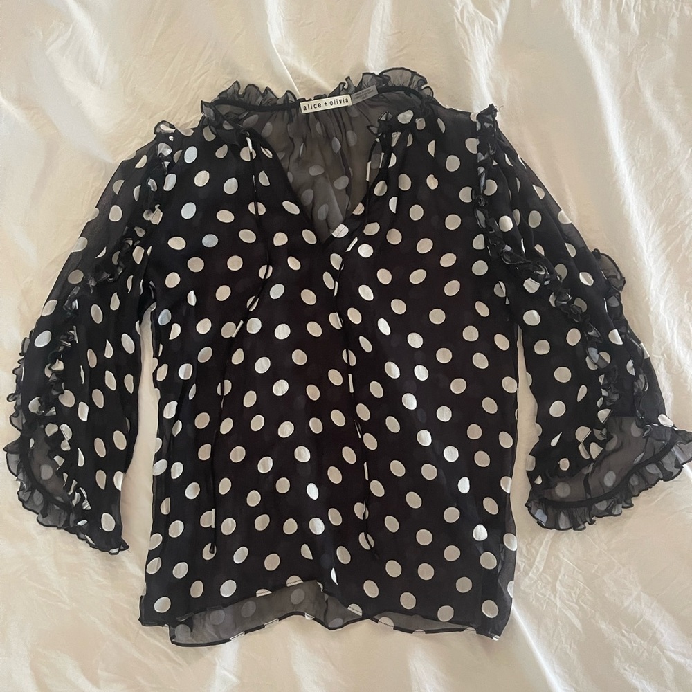Alice + Olivia Black Silk Polkadot Blouse